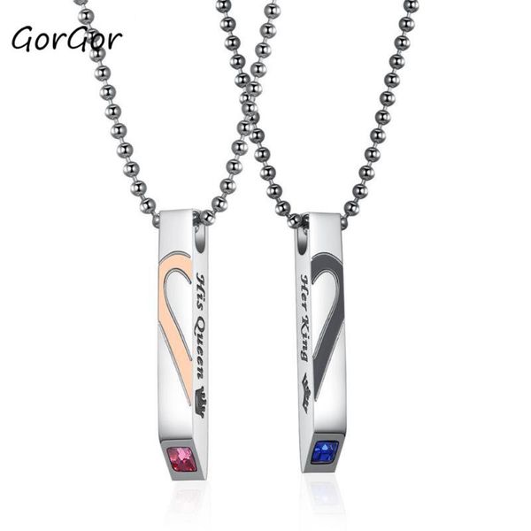 

chains gorgor arrivals love heart stitching titanium steel couple necklace with rhinestones jewelry gift 1375, Silver