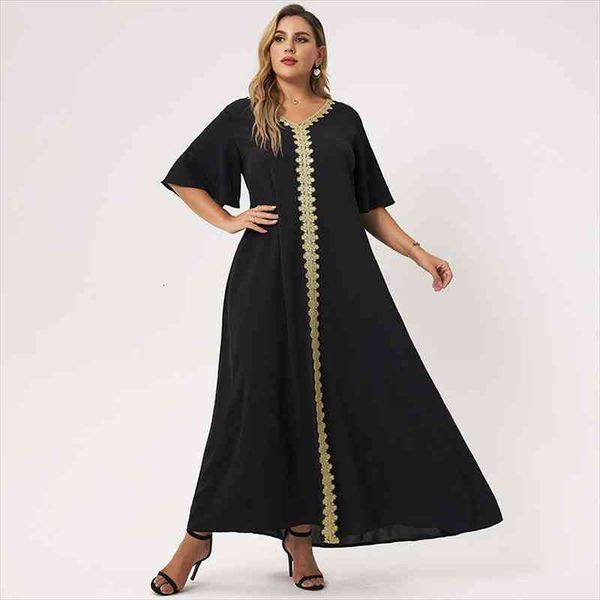 

summer maxi dress women black loose embroidery selvedge hemmed v-neck ruffle half sleeve elegant vintage party robes, Black;gray