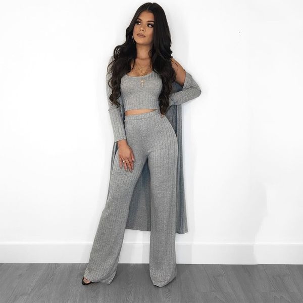 

tracksuits women large size 3xl winter sleeve three pieces sets for female long coat pants women's suits 3 piece set, Gray