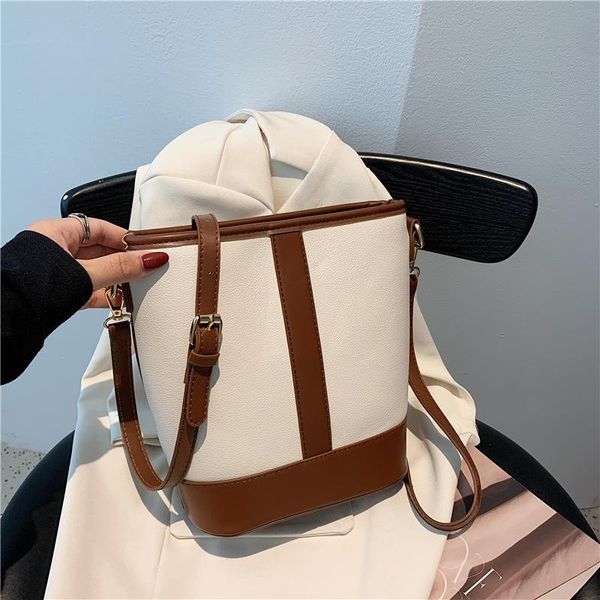 

evening bags color contrast pu leather bucket bag women's big tote luxury ladies crossbody handbags designer travel shopping shoulder