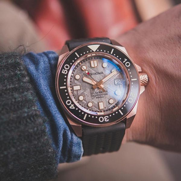 

wristwatches proxima mechanical watches for men bronze soil/earth nh35 automatic diver wrist watch marinemaster cusn8 sports clock, Slivery;brown