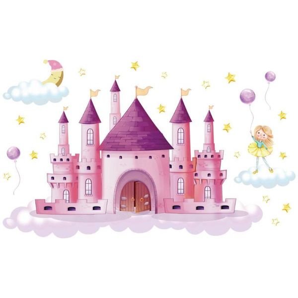 

wall stickers cartoon pink star moon castle pattern living room decoration
