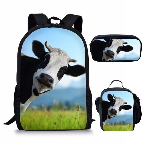 

school bags whereisart 3d cow print middle 3pcs/set for boys girls children daily bookbag big capacity book bag teens