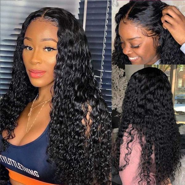 

lace wigs 13x6 water wave front wig peruvian remy human hair transparent 13x4 frontal for black women 4x4 closure, Black;brown