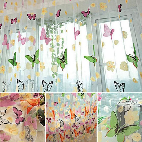 

sheer voile romantic butterfly pattern door window panel room divider drape home decoration 100x200cm curtain & drapes