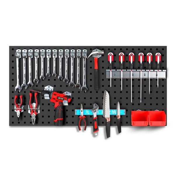 

tool organizers pegboard steel plate with hole heavy hardware rack hanging garage storage hooks bins
