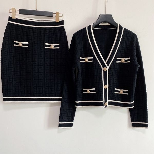 

casual dresses summer sweater skir two pieces skirt short sleeves knitted cloth luxury designer clothes causual wear knitting clothing fq85, Black;gray