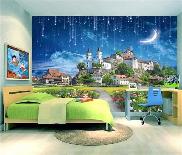 

wallpapers custom 3d po wallpaper living room bed mural dream castle meteor shower picture sofa backdrop for wall