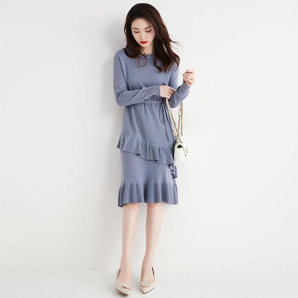 

casual dresses bethquenoy blue irregular autumn 2021 sukienka midi dress o-neck dressess for women vestidos de fiesta ropa mujer, Black;gray