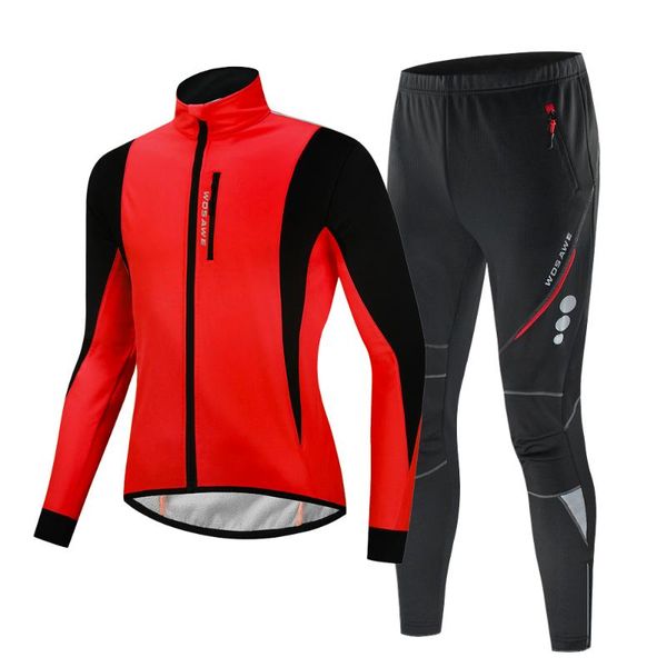 

racing sets wosawe winter cycling jacket set thermal fleece waterproof windproof warm bike mtb pant riding clothing, Black;blue