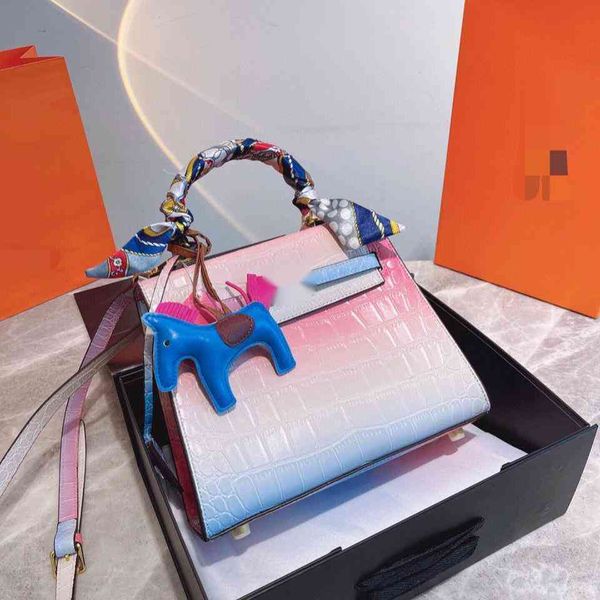 

factory outlet luxury handbags storage bags h spring summer new gradient kelybag with scarves, ponies locks, size 25, leather material,