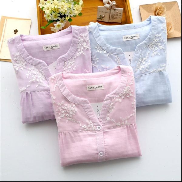 

pajamas 100% pure cotton womens sleepwears home suit xl lace floral v neck cardigan long bottoms 2 pcs, Black;red