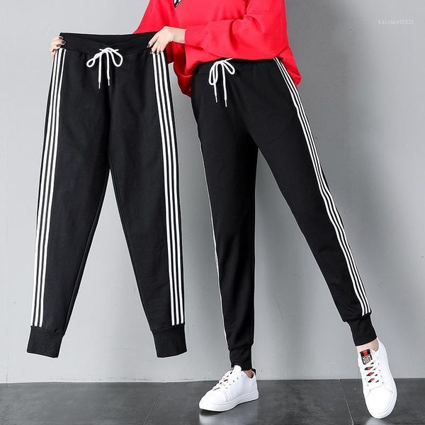 

women's pants & capris travel thin girls women 3-stripe track plus size casual ladies lose harem thermal thick velvet jogginghose, Black;white