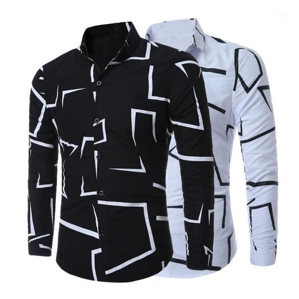 

men's casual shirts single-breasted irregular pattern geometric print men shirt for daily wear, White;black