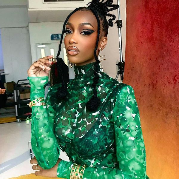 

women's tanks & camis casaul women print shirt full sleeve crop tank streetwear sheer mesh see through party night clothes for, White