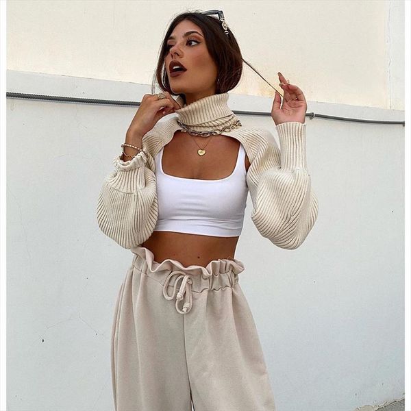 

women knitted knit arm womens sweater warmers high neck long sleeves casual stylish femme vetement ropa mujer, White;black