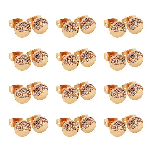 

fashionable earrings with rose-gold round studs, Golden;silver