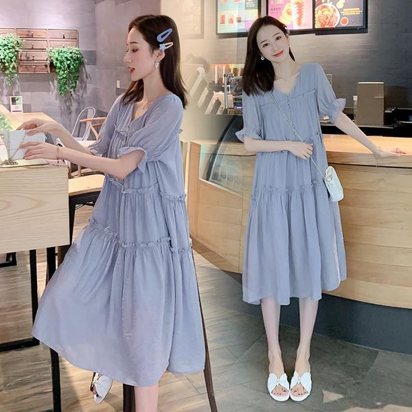 

maternity dresses 962# summer korean fashion patchwork long party dress elegant a line loose clothes for pregnant women pregnancy, White