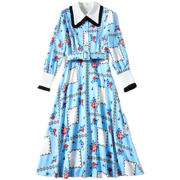 

casual dresses lukaxsikax 2021 spring autumn women dress fashion print runway slim long send the belt, Black;gray