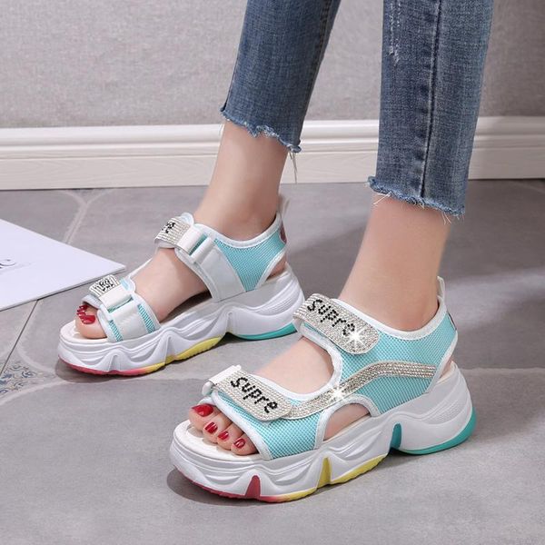 

rhinestones wedge platform sandals women summer 2021 fashion hollow gladiator shoes woman thick bottom bling chunky, Black