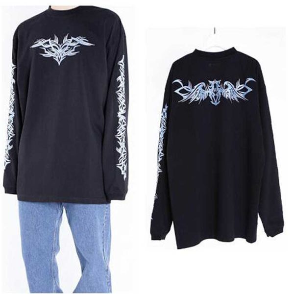 

men's t-shirts tribal t-shirt men women 1:1 quality vtm totem tee oversize casual vetements long sleeve t shirt 9xa1, White;black