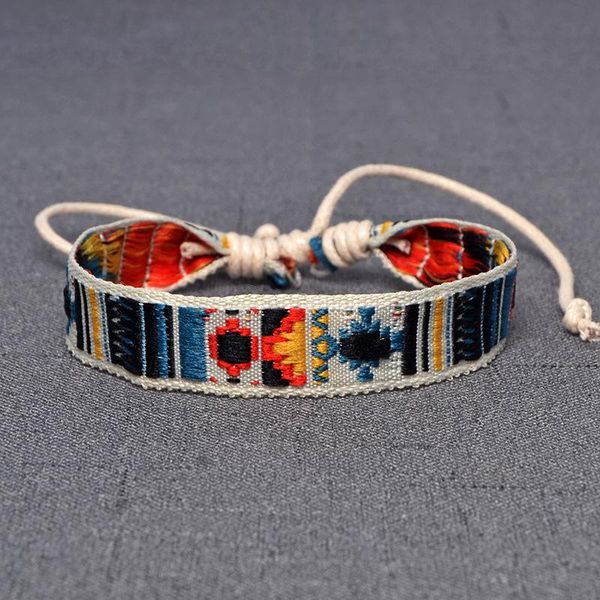 

charm bracelets bohemia style weave rope friendship woman men bright ethnic folk cotton and linen bracelet retro handmade embroidery, Golden;silver