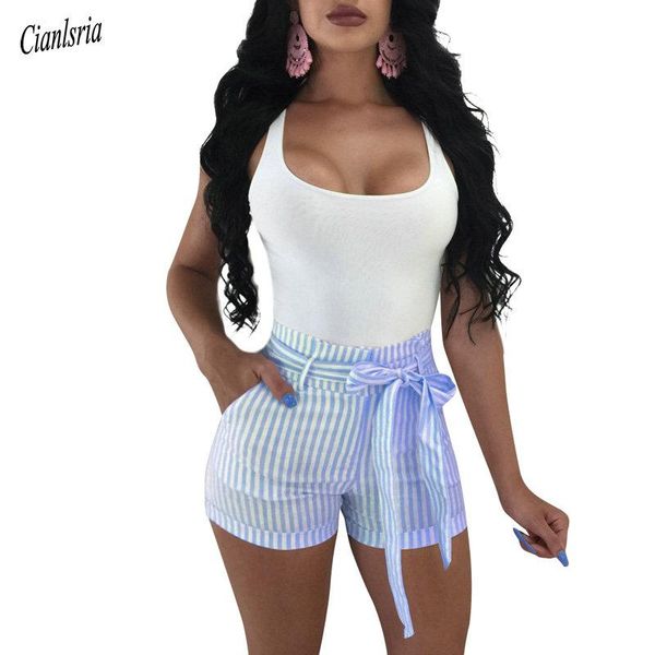 

women's shorts 2021 women wide leg striped high waist with sashes bow plus size casual, White;black