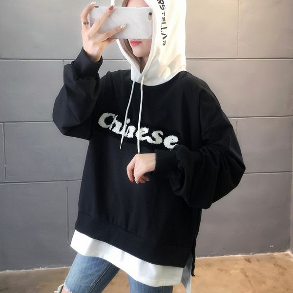 

women hoodie harajuku autumn s fashion pocket letter print thin sweatshirt woman casual loose sudaderas clothes for teens, Black