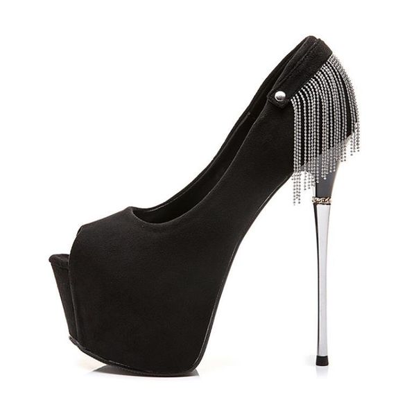 

summer sky-high fish-tip stiletto heels for women, 15cm waterproof platform metal runway shoes sandals, Black