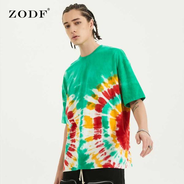 

men's t-shirts 2021 summer and women's sphere collision tie-dye shoulder loose short-sleeved street high tide brand t-shirt, White;black