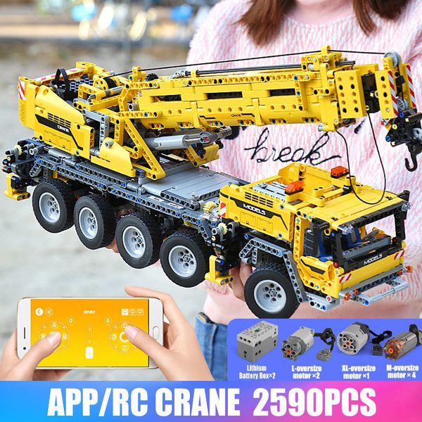 

mould king 20004 technic series motor power mobile crane mk ii car model building kits blocks bricks compatible with 42009 gifts 1008