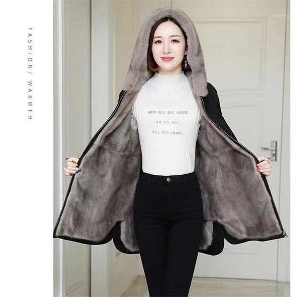 

women's down & parkas winter jacket women 2021 long cotton hooded parka imitation fur coat plus size womens velvet liner cold-proof ove, Black