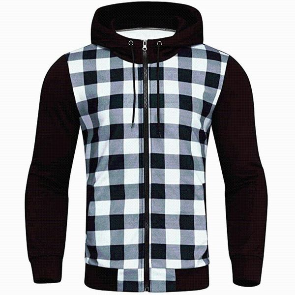 

men's hoodies & sweatshirts autumn men patchwork casual lattice hoodie male thick hip hop streetwear zipper hooded coat, Black