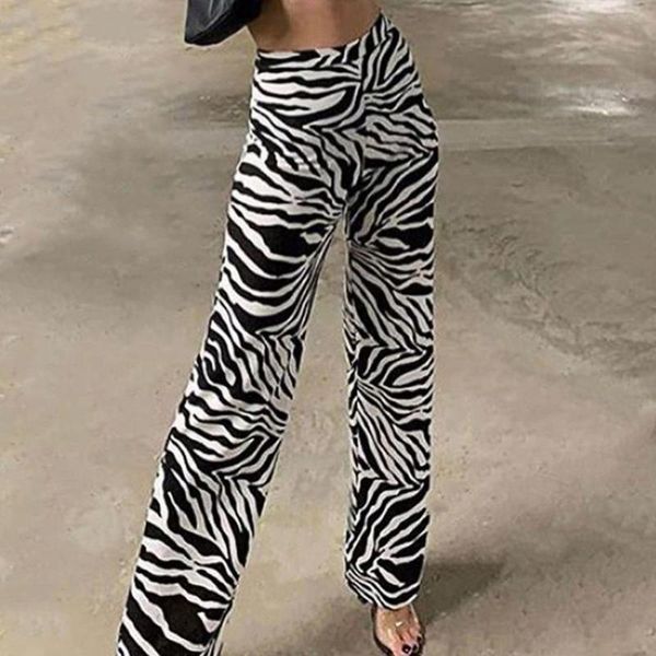

women's pants & capris women pant 3d print high waist trousers casual straight wide leg ladies clothing korean style streetwear, Black;white