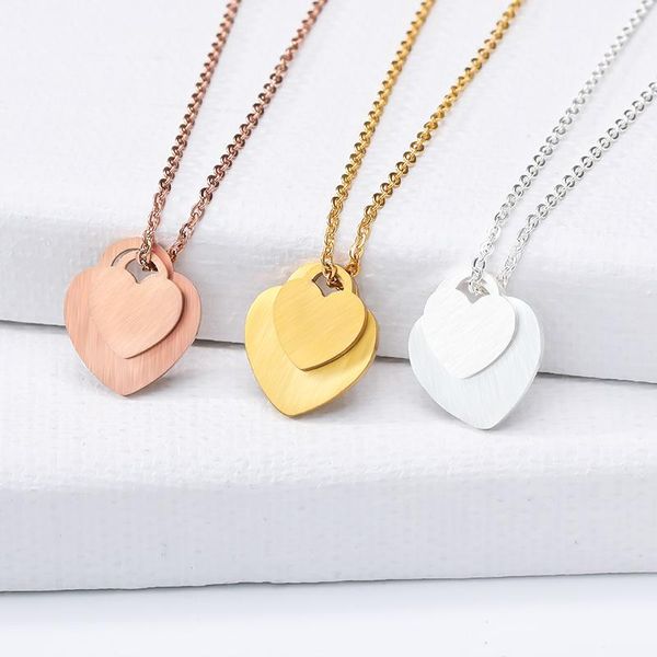 

pendant necklaces double heart necklace gold color women fashin jewelry statement friendship choker, Silver