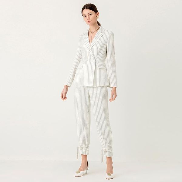 

women's tracksuits yigelila arrivals striped suits turn down collar with single button elegant office lady long sleeves 91044+5933, Gray