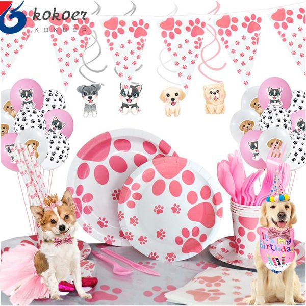 

disposable dinnerware dog prints birthday party supplies for girls pink lets pawty puppy themed balloon banners cupcake ers plate ha
