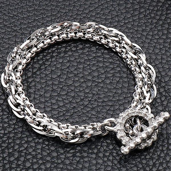 

link, chain double stainless steel men's bracelets on hand gothic skullies man bracelet homme friends jewellery accessories wholesale, Black