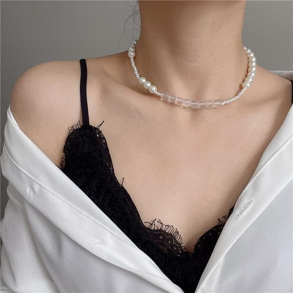 

chains fashion punk hip hop stitching crystal beads necklace female clavicle chain accessories, Silver