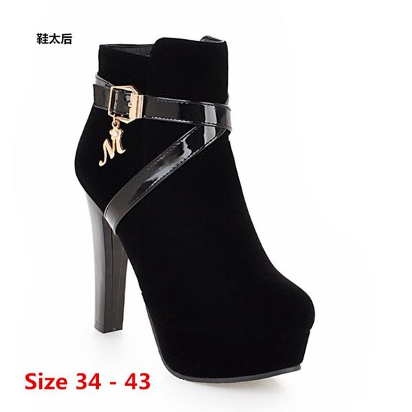 

boots woman high heel platform heels for women shoes spring autumn ankle booties female big size 34 - 43, Black