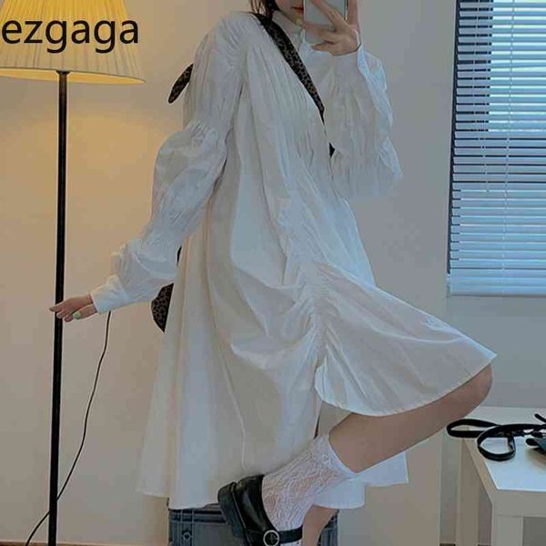 

ezgaga elegant dress women korean chic long sleeve solid loose ruched irregular tender ladies dresses spring fashion vestidos 210430, Black;gray