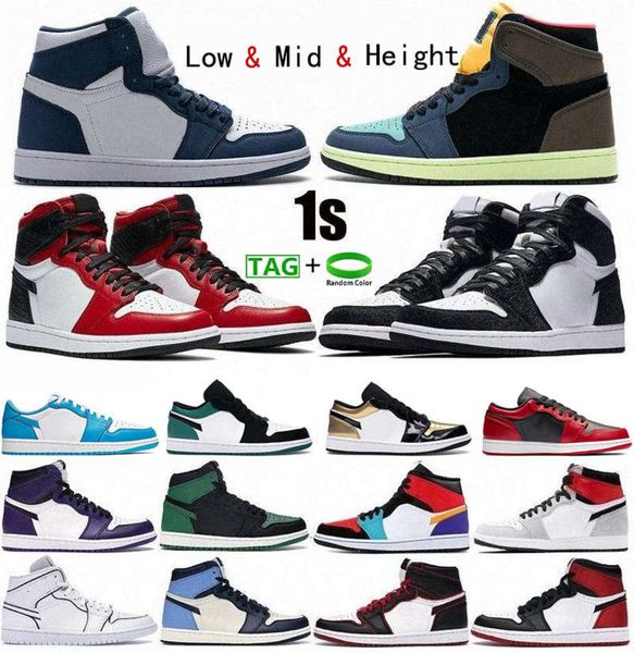 

hyper royal university blue low mid hight og 1 1s men basketball shoes s varsity unc chicago tropical brown outdoor sports sneakers mens, Black