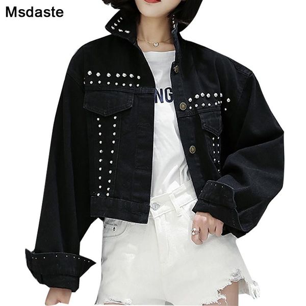 

women's jackets denim jacket jeans coats women 2021 autumn vintage rivets black jaqueta feminina casacas casual woman short bomber, Black;brown
