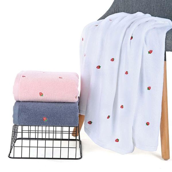 

towel 100%combed cottonbath peach heart & strawberry embroidery pink large thicken adults bathroom towels 70*140cm