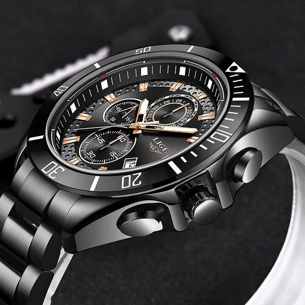 

wristwatches watch men 2021 lige classic busines mens watches military waterproof sport chronograph relogio masculino, Slivery;brown