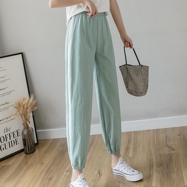 

women's pants & capris 2021 spring and summer fashion splicing cotton linen bloomers ladies casual sports loose comfortable trousers, Black;white