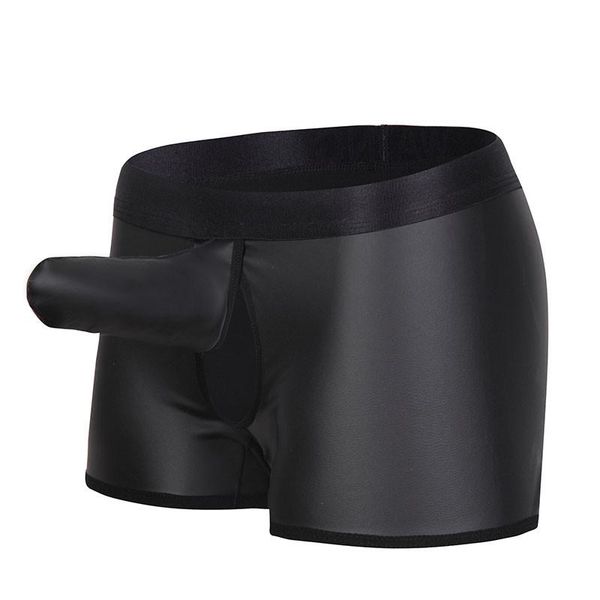 

underpants aiiou mens underwear black faux pu leather gay men boxers shorts elephant nose pouch male panties cueca, Black;white