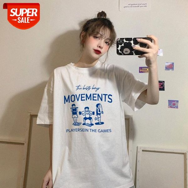 

white short-sleeved t-shirt female korean version loose new net celebrity student lazy style western trendy #hj7y