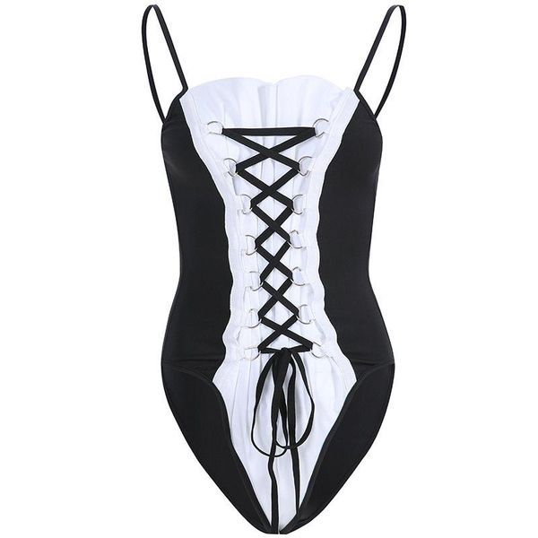 

women's jumpsuits & rompers club travel beach black gothic women bodysuits hip hop punk goth harajuku slim hollow backless female, Black;white