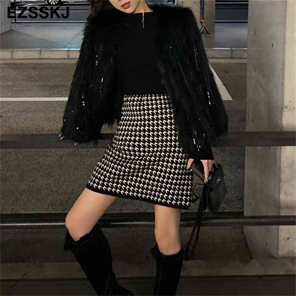 

fashion houndstooth skirt high waist autumn winter badycon mini women female short a-line 210702, Black